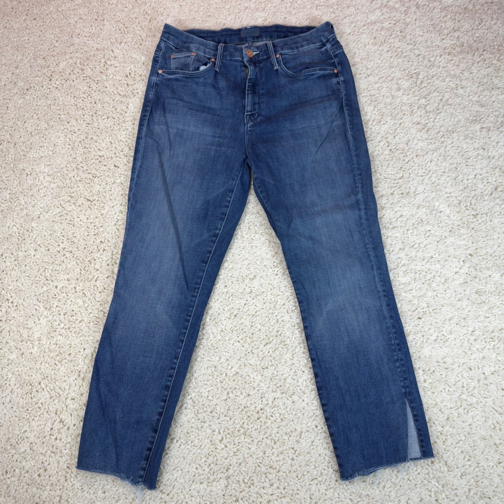 Mother Looker Ankle Fray Jeans Women 28 Blue High Waisted Raw Hem Denim